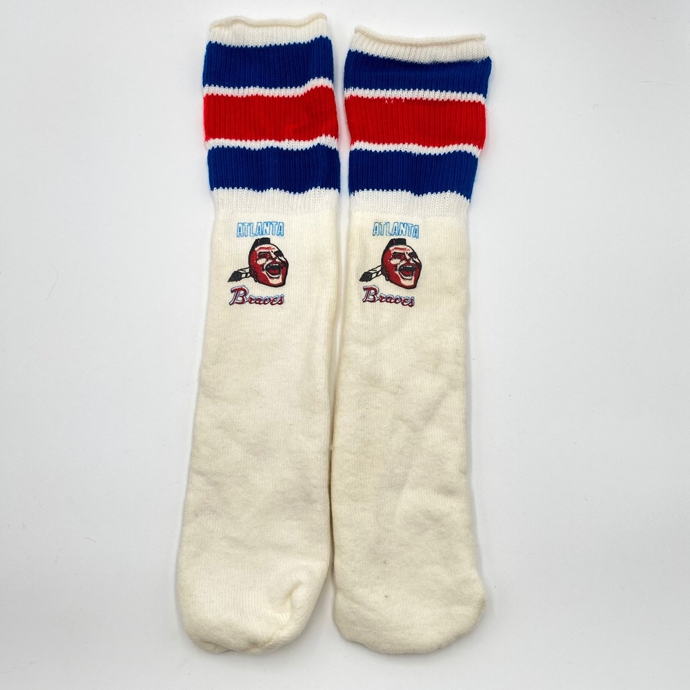 Vintage Atlanta Braves Crew Tall Socks Treasury Logo Retro Athletic - Picture 2 of 6